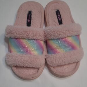 Kensie Girl Fuzzy Pink Rainbow Slippers